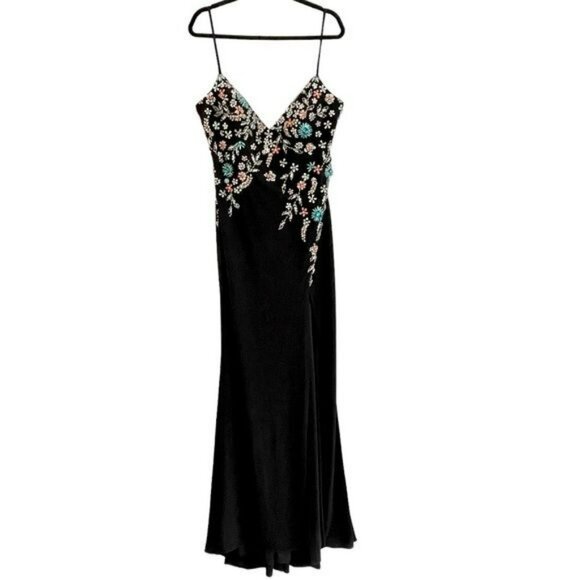 Mac Duggal Beaded Black Sleeveless Slit Formal Gown Long Dress Size 12 NWT - Picture 4 of 9
